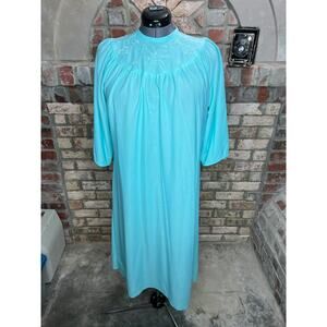 shift dress embroidered collar aqua 1980s